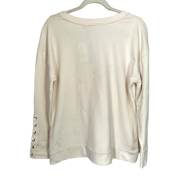Joe's Collection Women's Sz S Cream Sweater Distressed Hem Lace Up Sleeve NWT - Picture 7 of 9